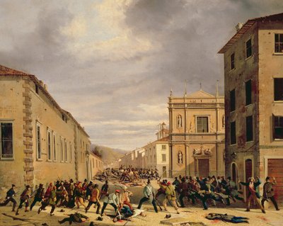 Die Schlacht vom 21. März 1849 auf der Piazzetta Santa Barnaba in Brescia von Faustino Joli